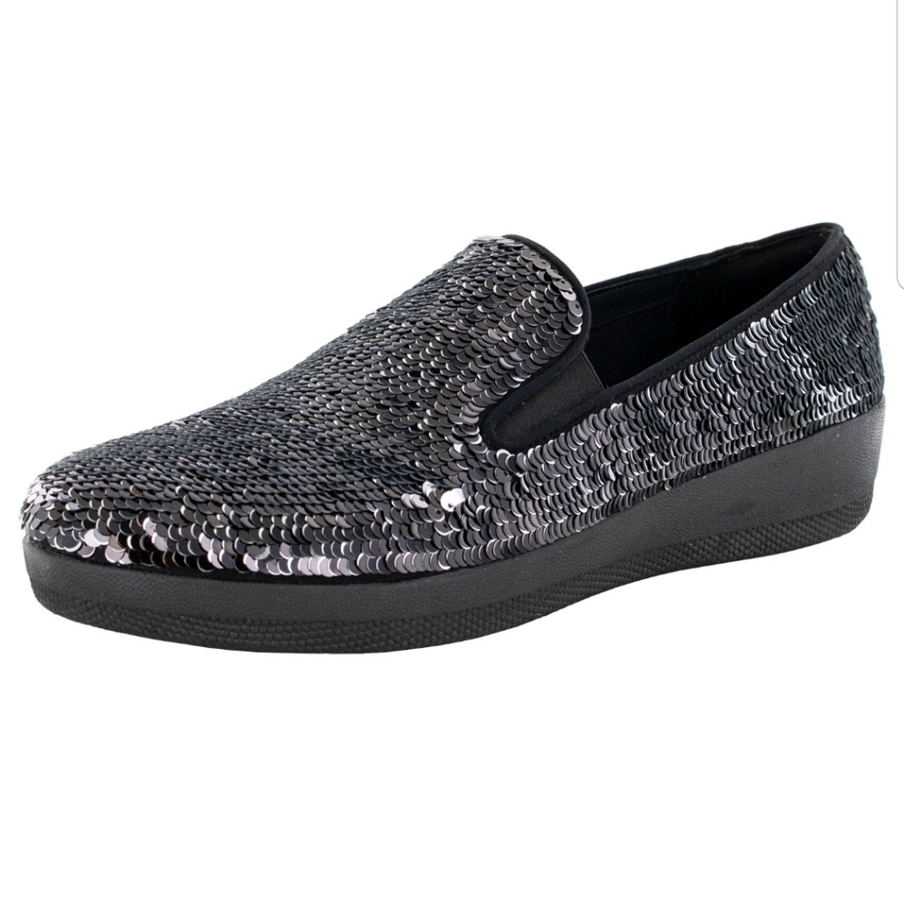 NWOT Fitflop Black Sequined "Superskate" Loafers- Size 6.5